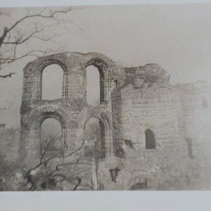 Vintage Photo Brick Building Remains 3.5x2.5 Sepia White Border Antique 806